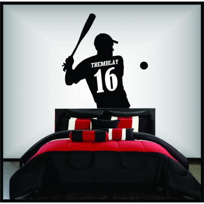 Wall sticker - Baseball player back view to personalize